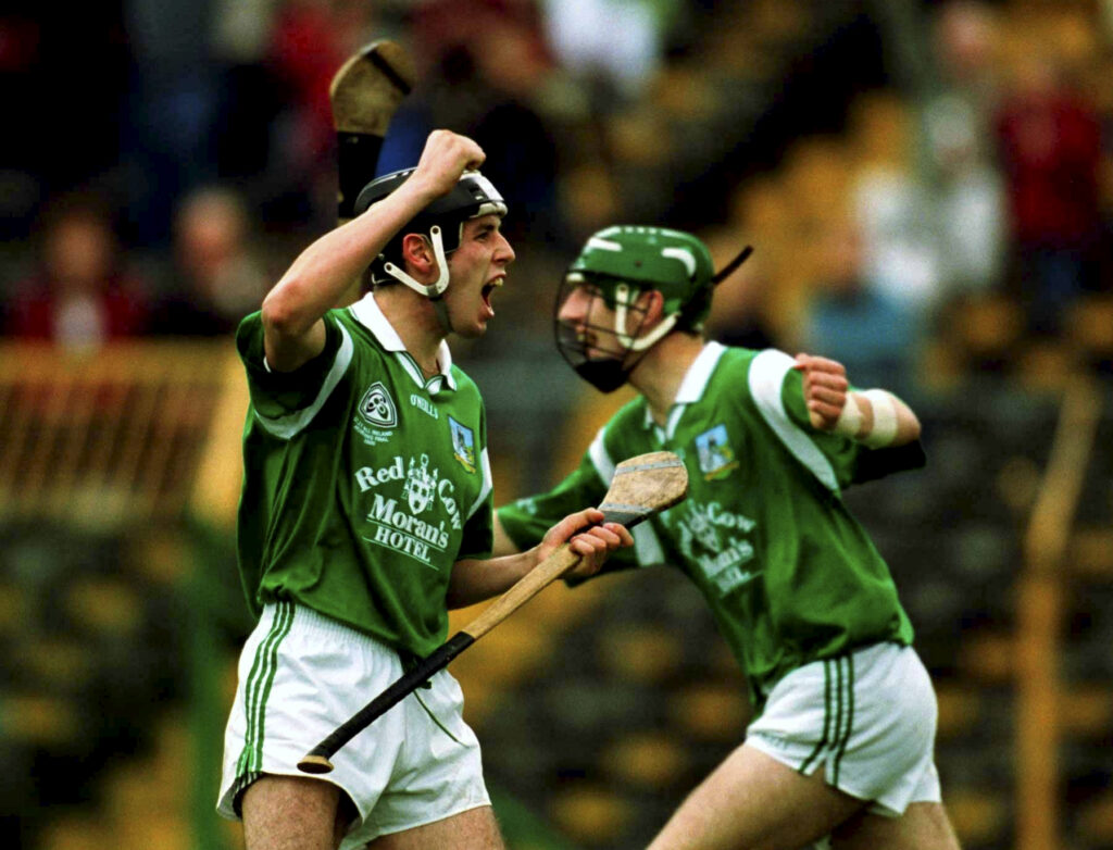 17 September 2000; Limerick goalscorer Mark Keane celebrates his goal during the All Ireland Under-21 Hurling Championship Final match between Galway and Limerick at Semple Stadium in Thurles, Tipperary. Photo by Damien Eagers/Sportsfile