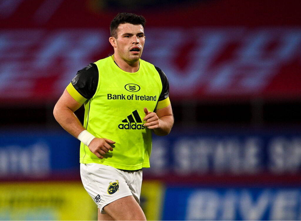 25 September 2021; Calvin Nash during the warm-up before United Rugby Championship match between Munster and Cell C Sharks at Thomond Park in Limerick.  Photo by Piaras Ó Mídheach/Sportsfile