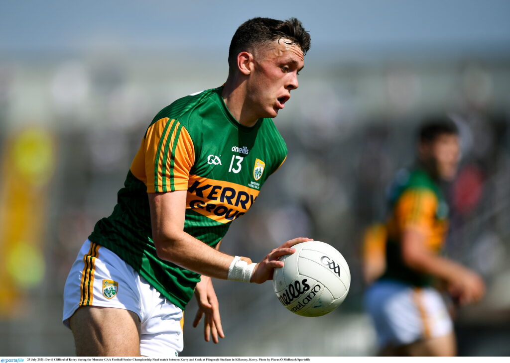 25 July 2021; David Clifford of Kerry during the Munster GAA Football Senior Championship Final match between Kerry and Cork at Fitzgerald Stadium in Killarney, Kerry. Photo by Piaras Ó Mídheach/Sportsfile