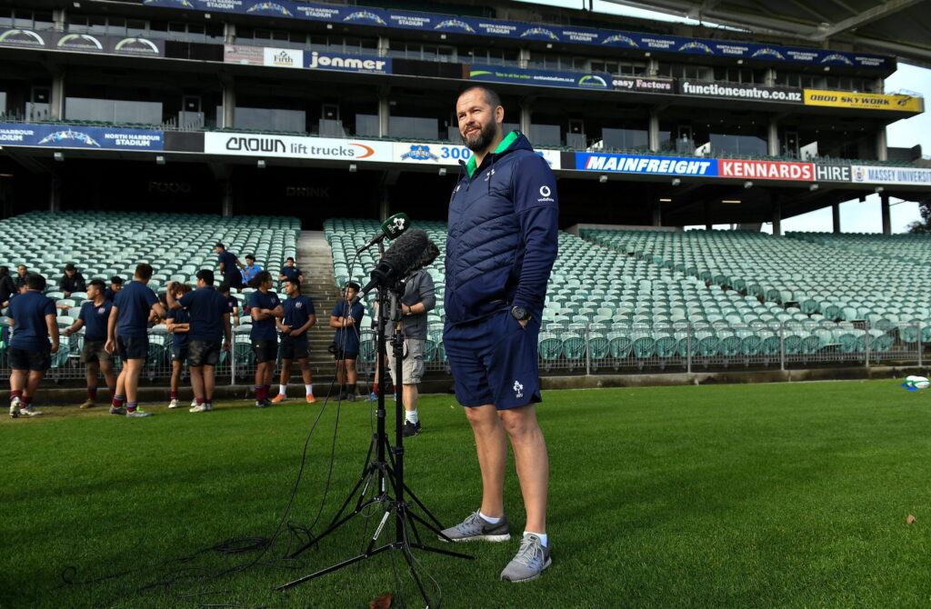 25 June 2022; Ireland head coach Andy Farrell speaking to the media after Ireland rugby squad training at North Harbour Stadium in Auckland, New Zealand. Photo by Brendan Moran/Sportsfile