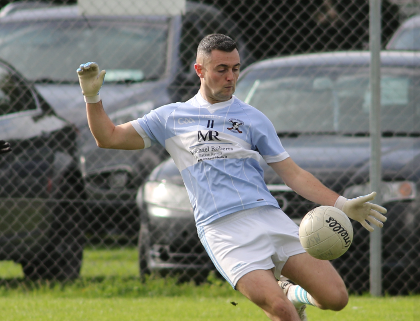 Dylan Cronin takes a shot on goal in the Limerick IFC semi-final with Mungret St Pauls. Credit: Mungret St Pauls Facebook